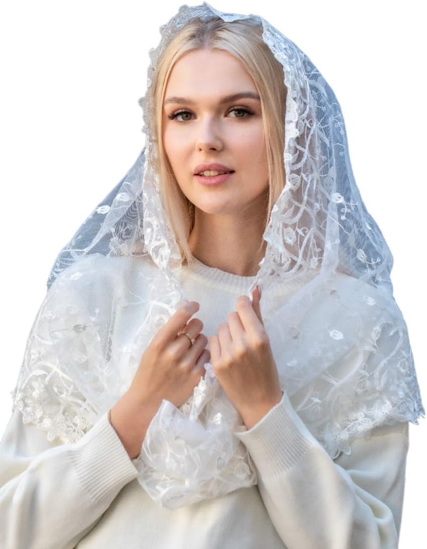 Catholic Mantilla Mass Infinity Chapel Church Veil - Lace Cathedral Head Veil for Women