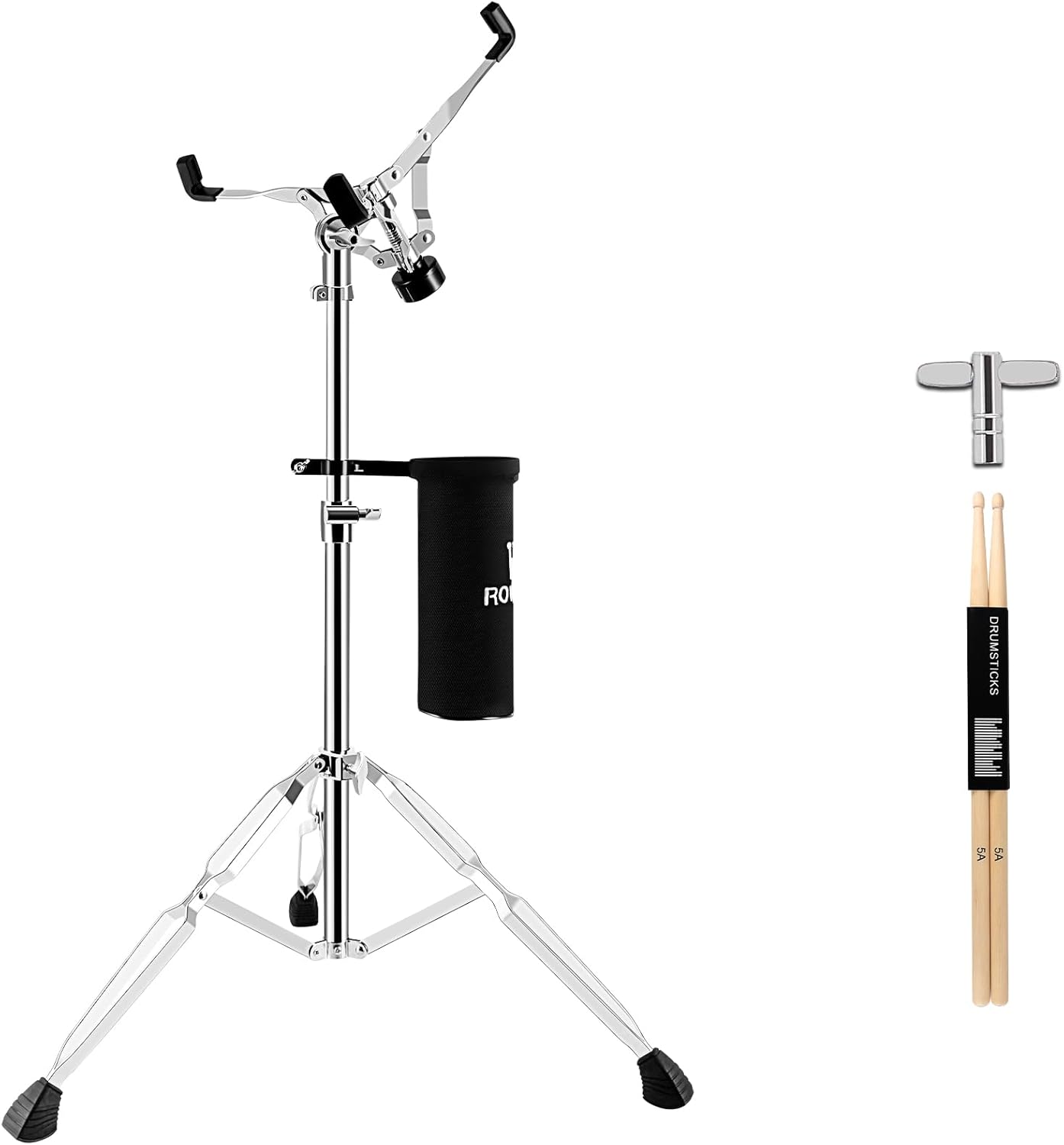 ROWELL Snare Drum Stand Snare Stand with Drum Sticks Double Braced Snare Stand Fit for 10 to 14 Inch Snare Drum and Practice Pad,Standing Snare Drum Stand Adjustable 40.5 Inches for Drum Beginners