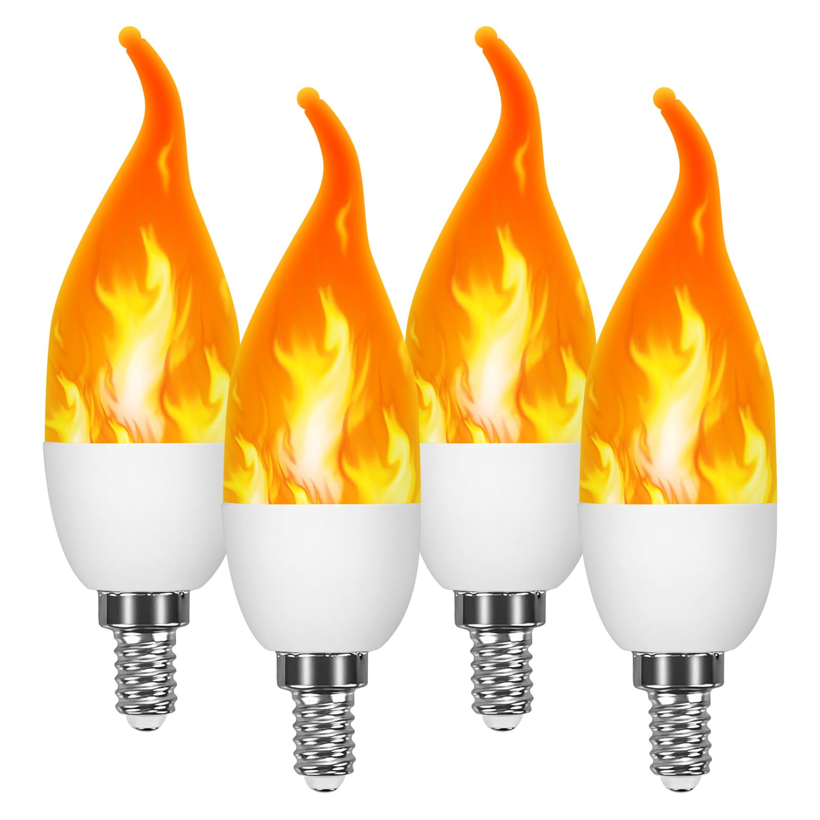 CECOMBINE 4Pcs LED Flame Light Bulb, E14 Flame Effect Lamp, Flickering Light Bulb, 3 Lighting Modes, Indoor and Outdoor Decorative Flickering Flames Bulbs for Halloween Christmas Home Garden Bar