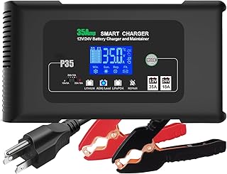 35Amp Car Battery Charger, 12V 35A/24V 18A Lithium LiFePO4 Lead Acid AGM/Gel/SLA.. Battery Desulfator, Trickle Charger/Maintainer for Car Boat Motorcycle Truck Lawn Mower