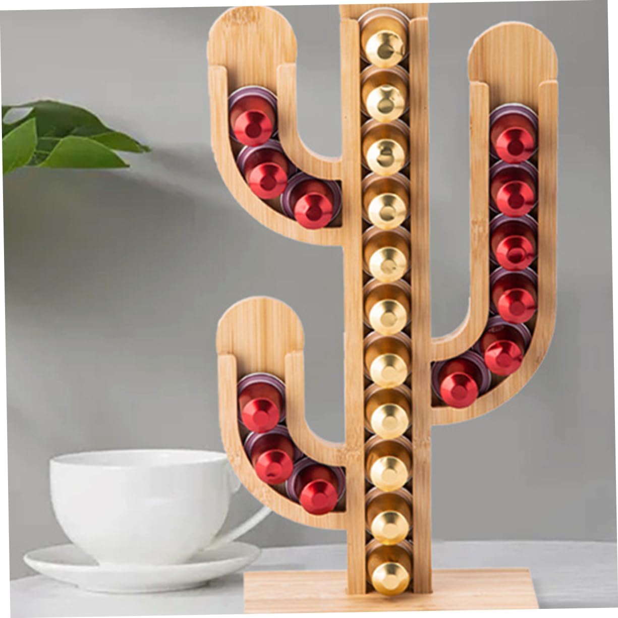 MAGICLULU Bamboo Coffee Pod Stand Holder Cactus Shape Organizer for Kitchen Bar and Office Storage Coffee Lovers and Enthusiasts