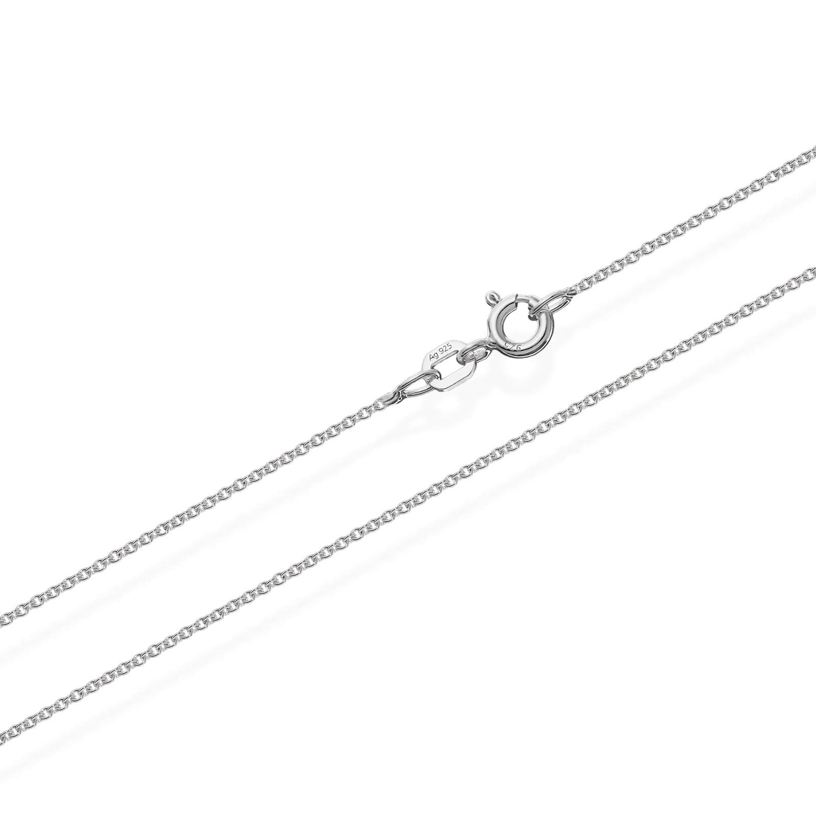NKlaus Collana in vero argento 925 – Collana a maglia rotonda in argento Sterling massiccio – da donna e ragazza – in argento Sterling – collana con ancora – 1,1 mm di larghezza