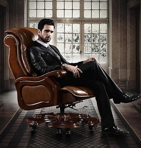 Kinnls Qili Office Chair Recliner With Massage,Genuine Leather Ergonomic Managerial & Executive Office Chairs High Back Office Desk Chair With Solid Wood Armrest And Footrest (Coffee-Cowhide Leather) #TOP3