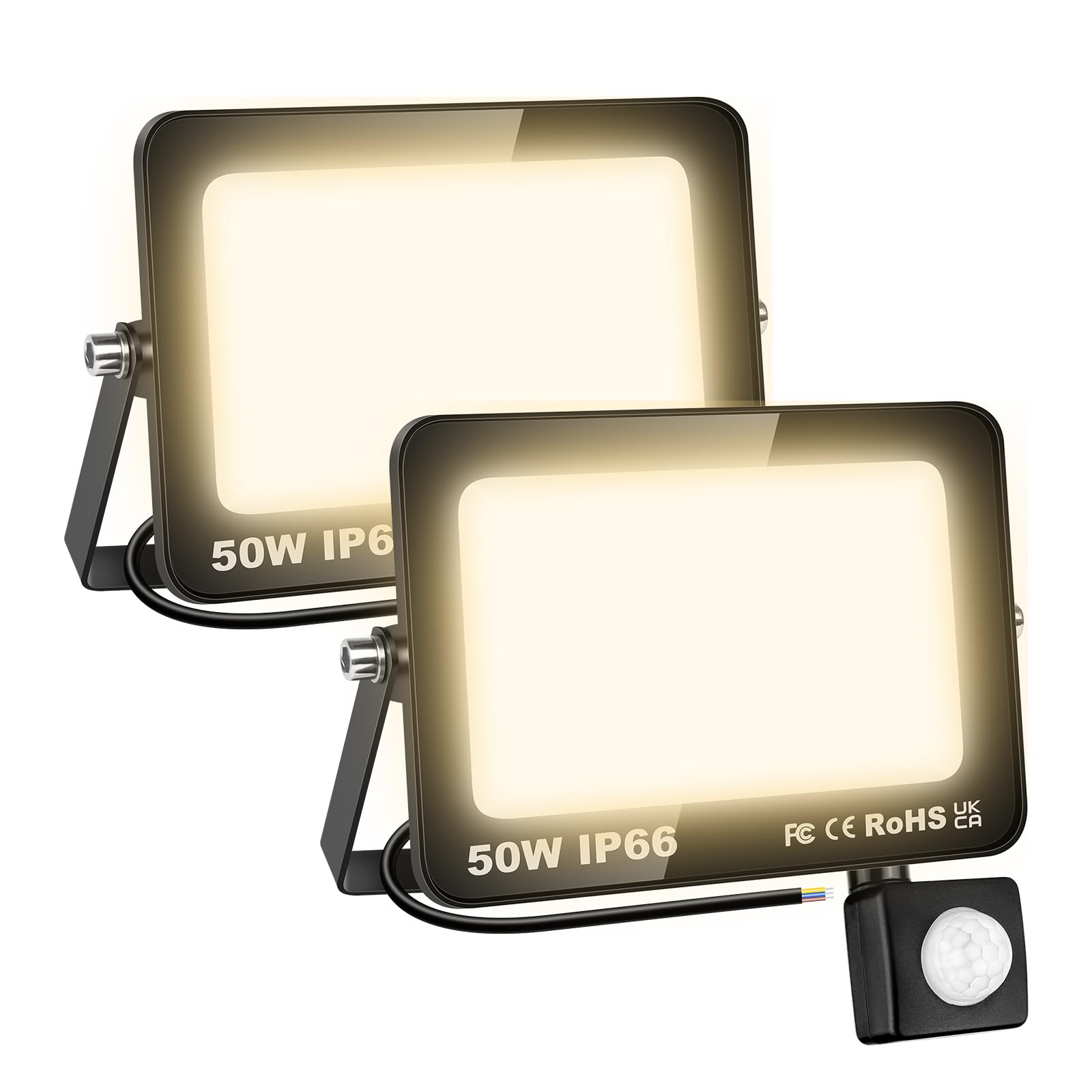 SKYWORLD Foco Led Exterior 50W con Sensor Movimiento, 3000K Blanco Cálido