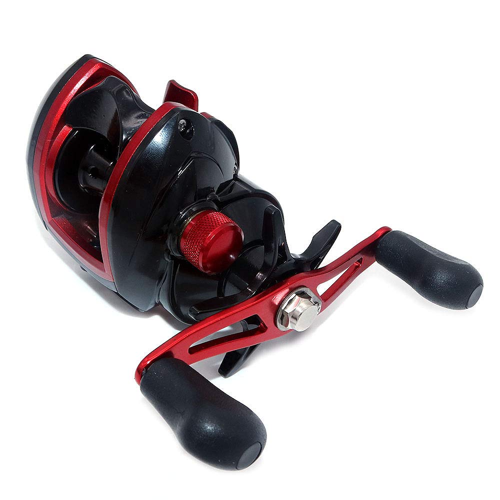 NUZAMAS Carretes de Pesca Baitcaster Reel 8.1: 1 de Alta Velocidad con Sistema de Freno Ajustable Rodamientos de Bolas Carrete de Pesca de baitcasting de mar para Zurdos, Negro, rojo