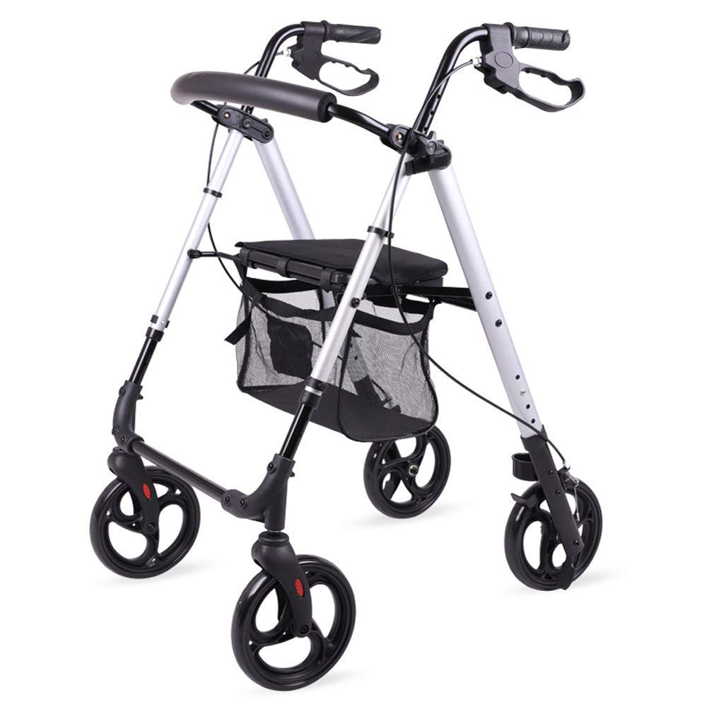 Andador, Andador ligero de aluminio con 4 ruedas, plegable, con freno de mano y asiento acolchado, asiento ajustable, estabilizador para caminar para personas mayores. Es muy amable de tu parte.