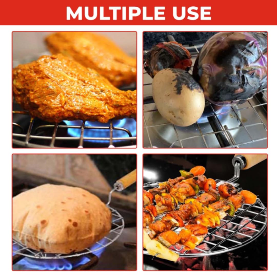 Amazon Papad Jali Roast, Paneer Grill, Roti Maker, Barbeque Jali Roaster Chapati Toast Grill Wooden Handle Vegetable tandoor net, Baigan Bharta, Jali/Roti 2
