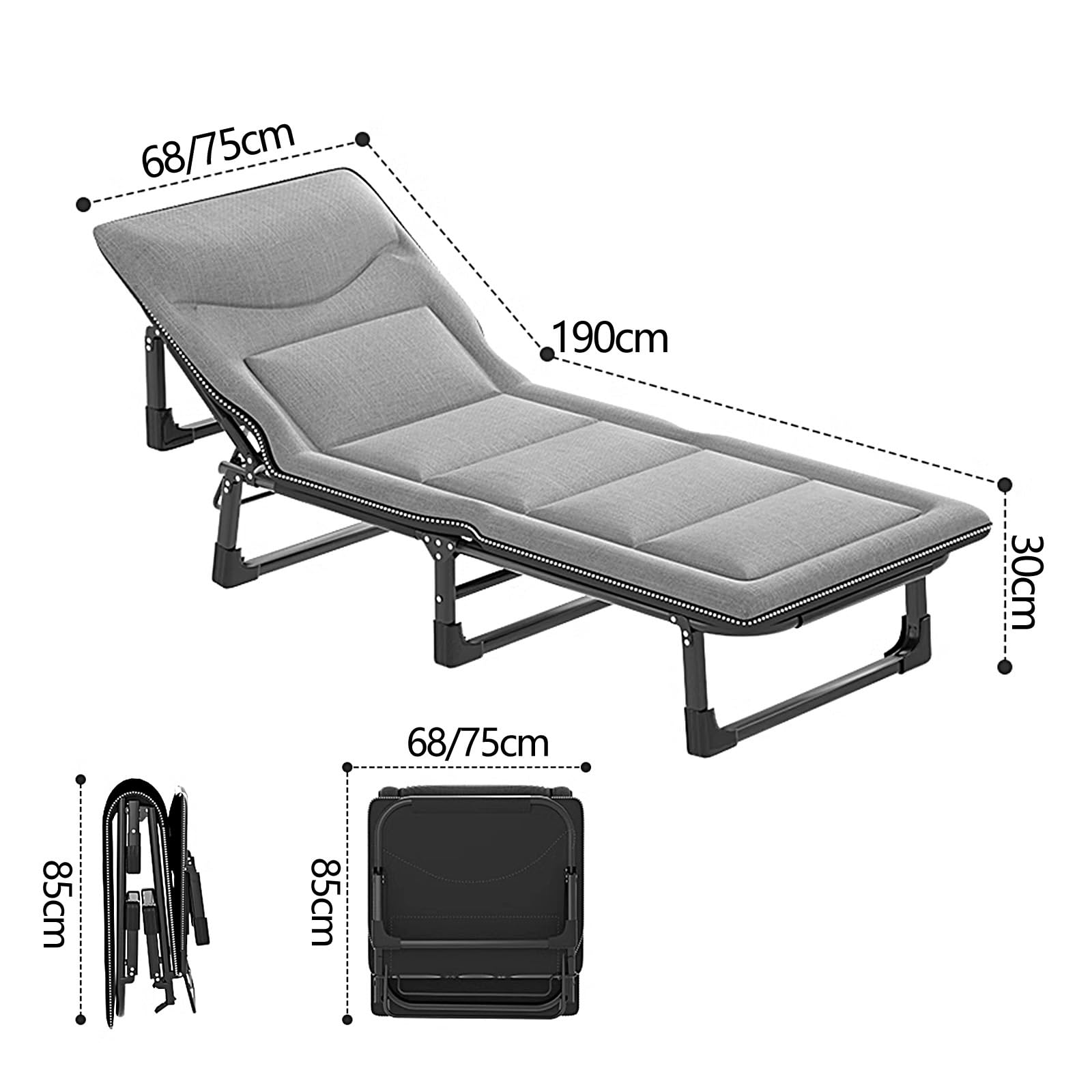 Łóżko Składane z Materacem en 3D Comfort Hoofdsteun Gastenbed Verstelbaar in 4 Posities Składane Łóżko Polowe Dla Dorosłych Geen Installatie Nodig(C,190 * 68 * 30cm)