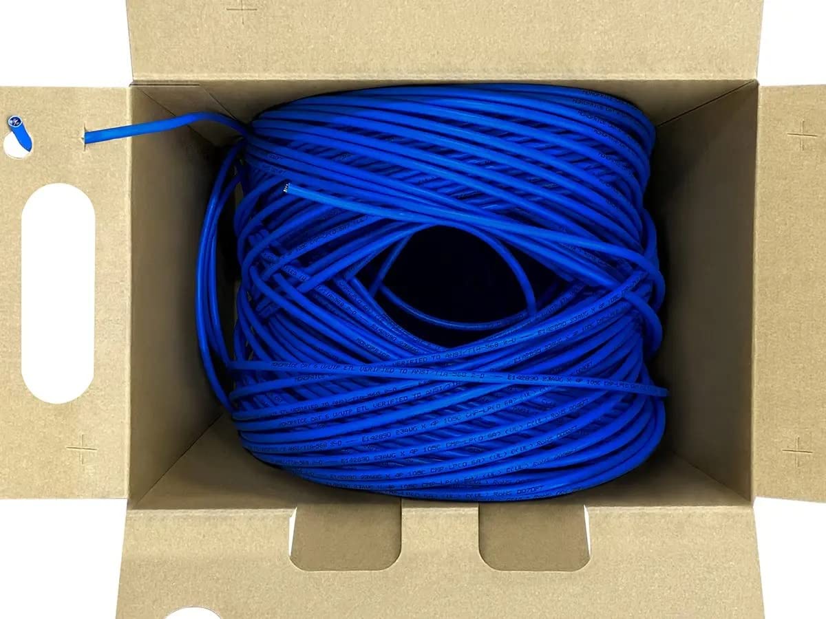Monoprice Cat6 Plenum Bulk Cable - UL, Solid, 550MHz, UTP, CMP, Bare Copper, 10G, 23AWG (TAA) for Server Applications, Cloud Computing, Video Surveillance, 500 Feet, Blue