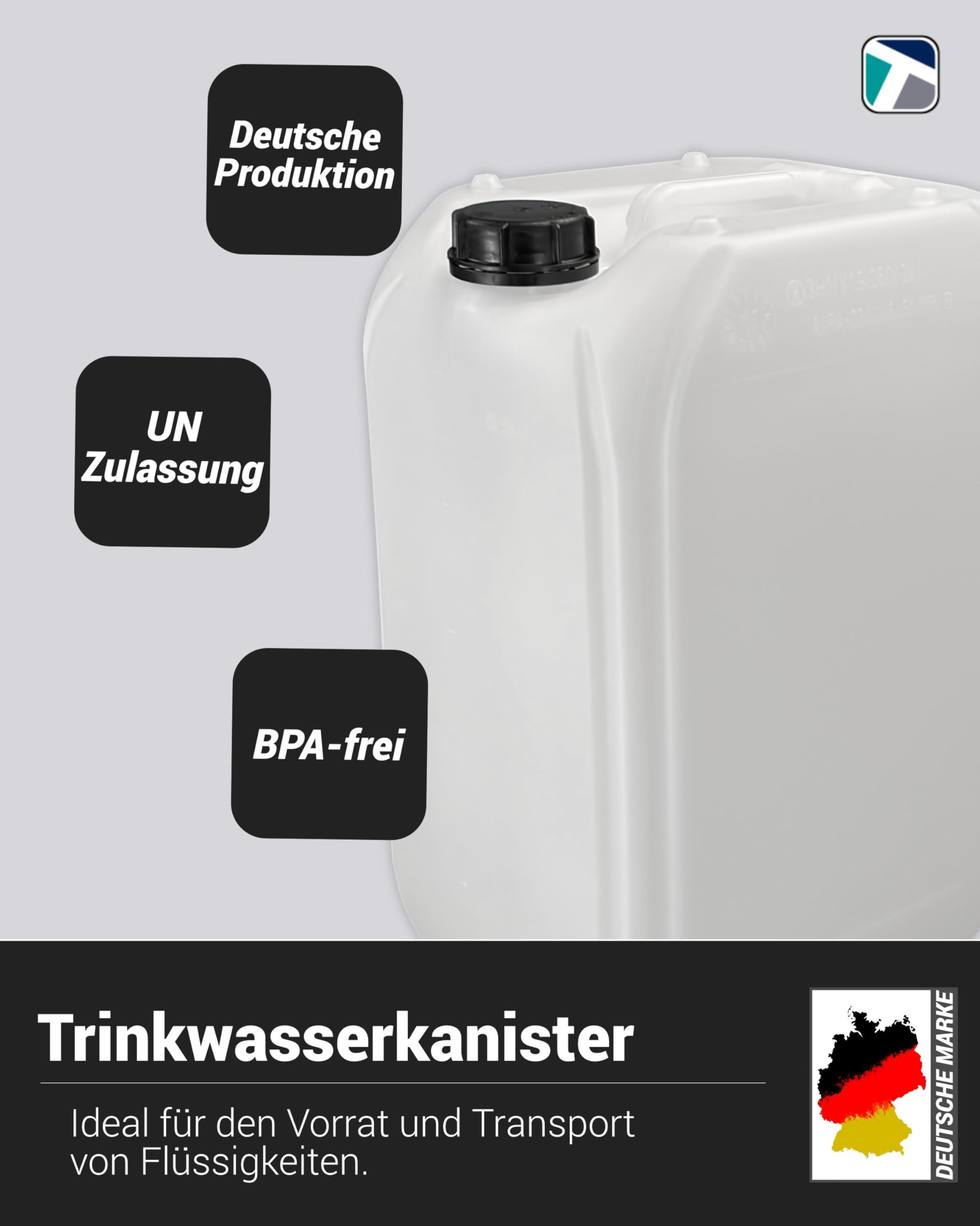 Trevendo 6er-Set Wasserkanister - Leerkanister - Kunststoffkanister (25 Liter) - lebensmittelecht & BPA-frei - inkl. Trevendo Beschriftungsetiketten