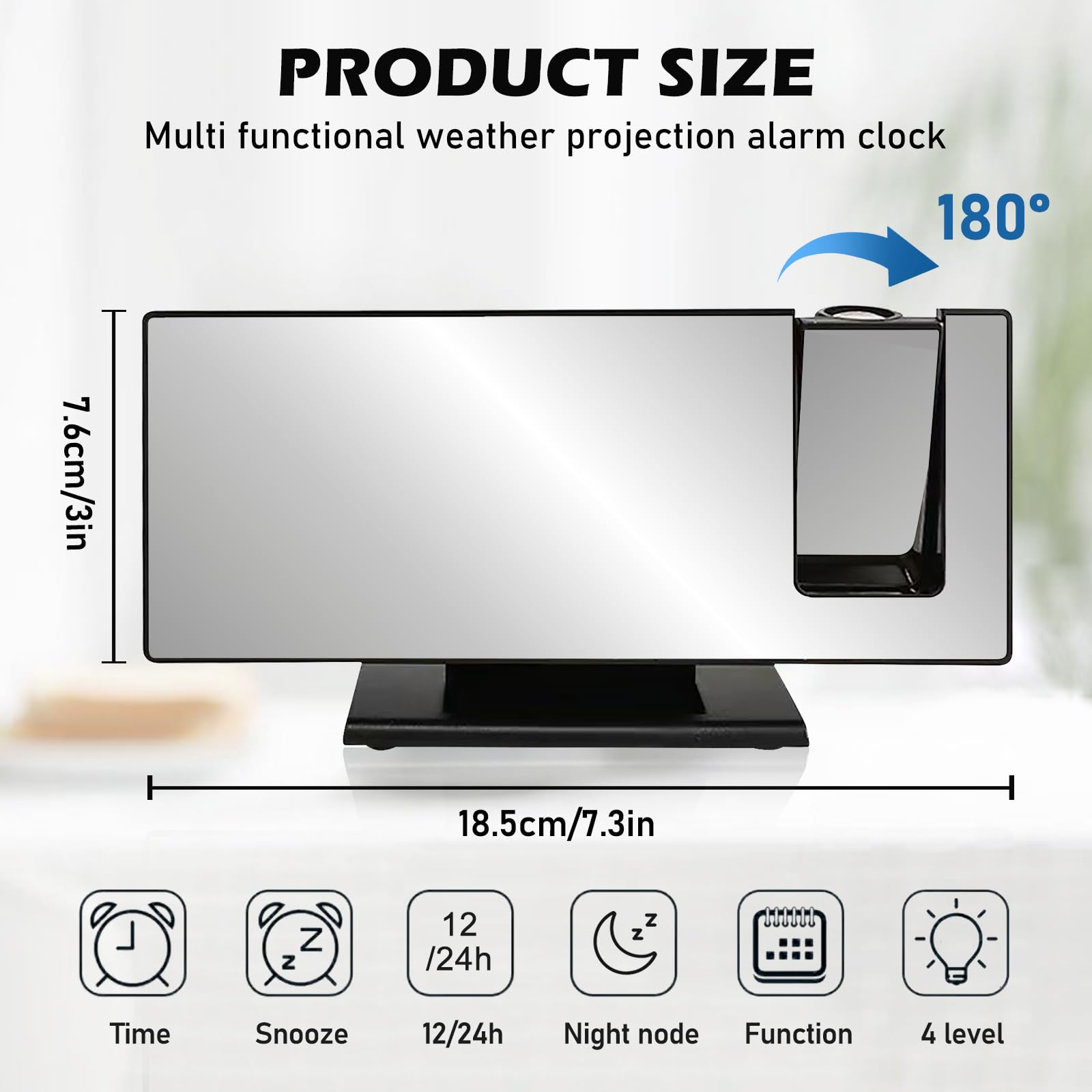 BYZESTY Sveglia Digitale con Proiezione, Sveglia con Proiettore Soffitto, Orologio Digitale Alimentata Tramite USB, con Grande Display, Temperatura, Snooze, Data, 12/24HR, 3 Livelli di Luminosità