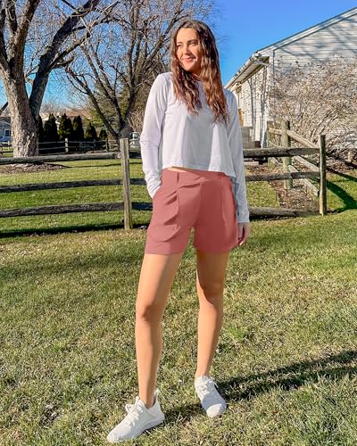 Image of G4Free EverGoing Dressy Casual Shorts for Women 4 inch High Waisted Summer Lounge Pleated Shorts with Pockets