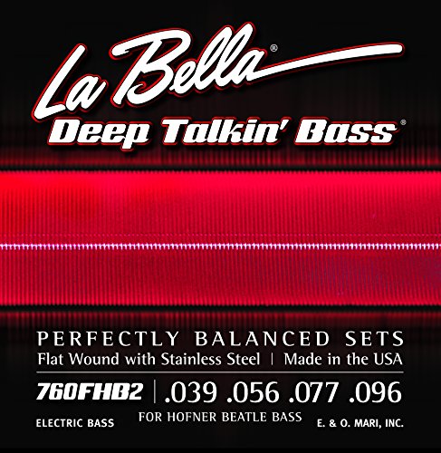La Bella Strings »760FHB2 Stainless Steel Flatwound Bass« Set de Cordes pour Basse Höfner 4-Cordes – Light Tension 039… - Les Beatles, Paul McCartney, John Lennon, RIngo Starr, George Harrison La Bella Strings »760FHB2 Stainless Steel Flatwound Bass« Set de Cordes pour Basse Höfner 4-Cordes - Light Tension 039…