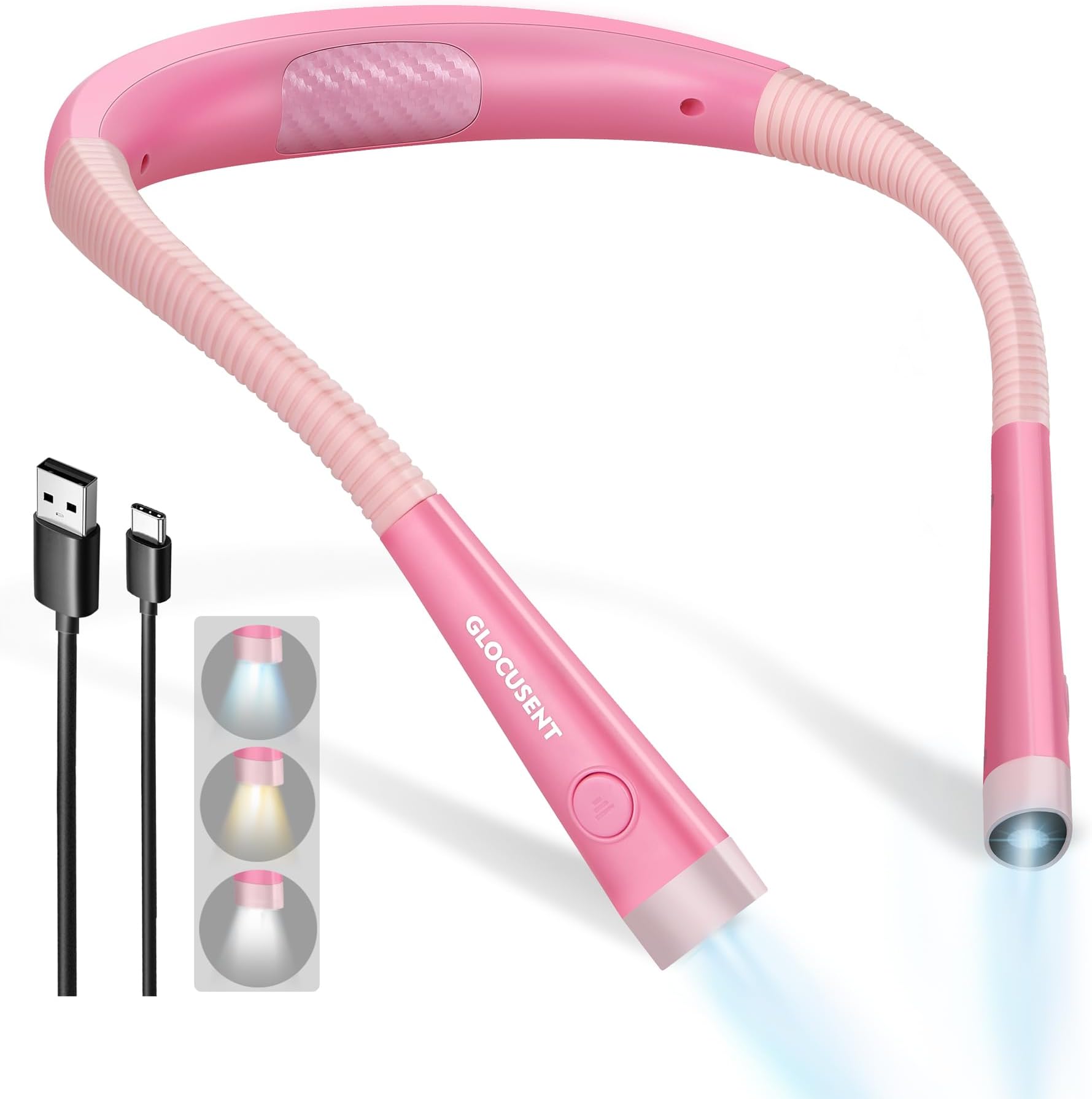Glocusent Upgraded LED Neck Reading Light, Book Light for Reading in Bed, 30-min Timer, 3 Colors & 3 Brightness Adjustable, Rechargeable & Long Lasting, Perfect for Reading, Knitting & Repairing