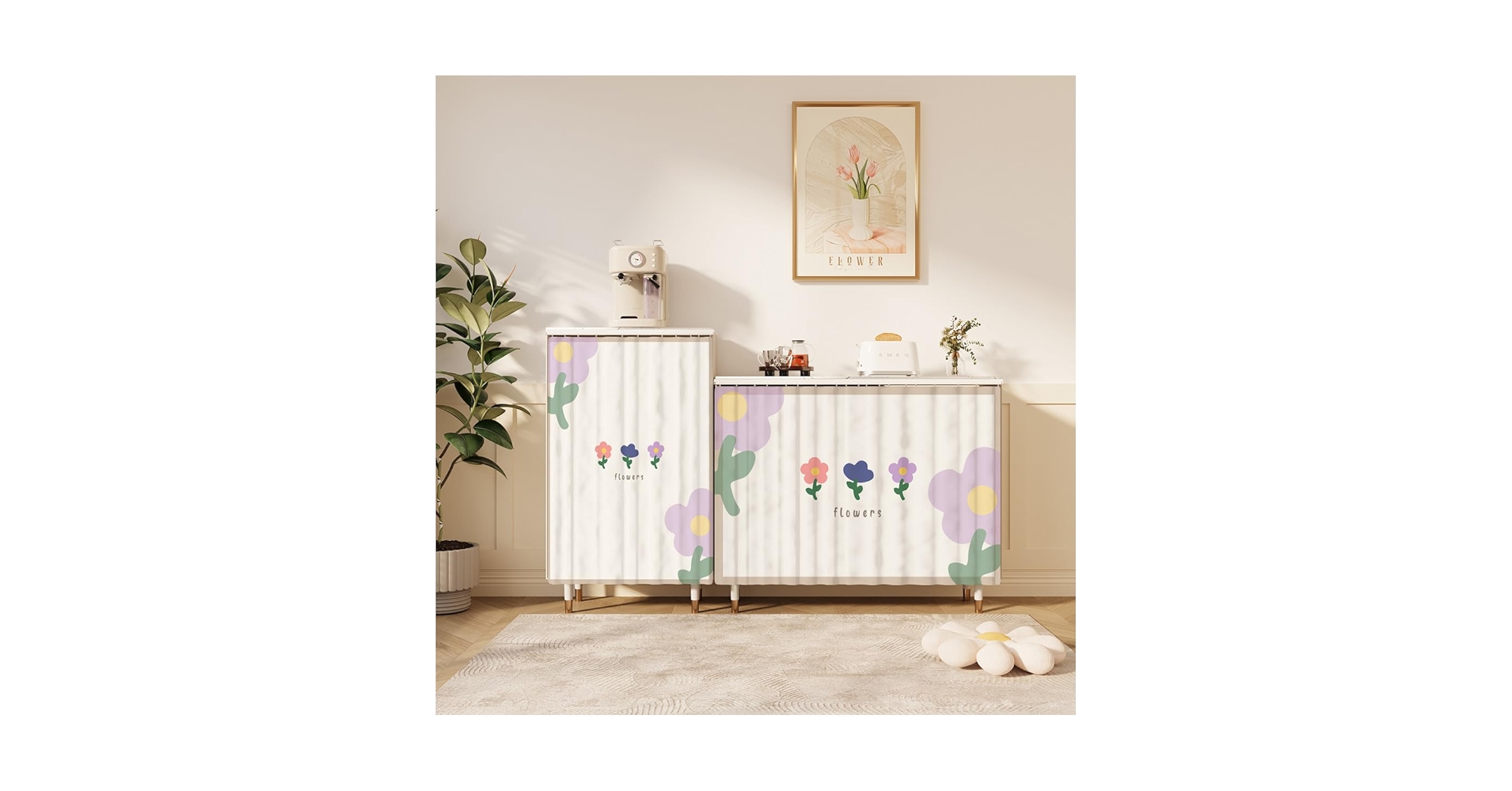 Amazon｜[dhiuebc] ミニカーテン カラーボックス 花 フラワー 棚 北欧