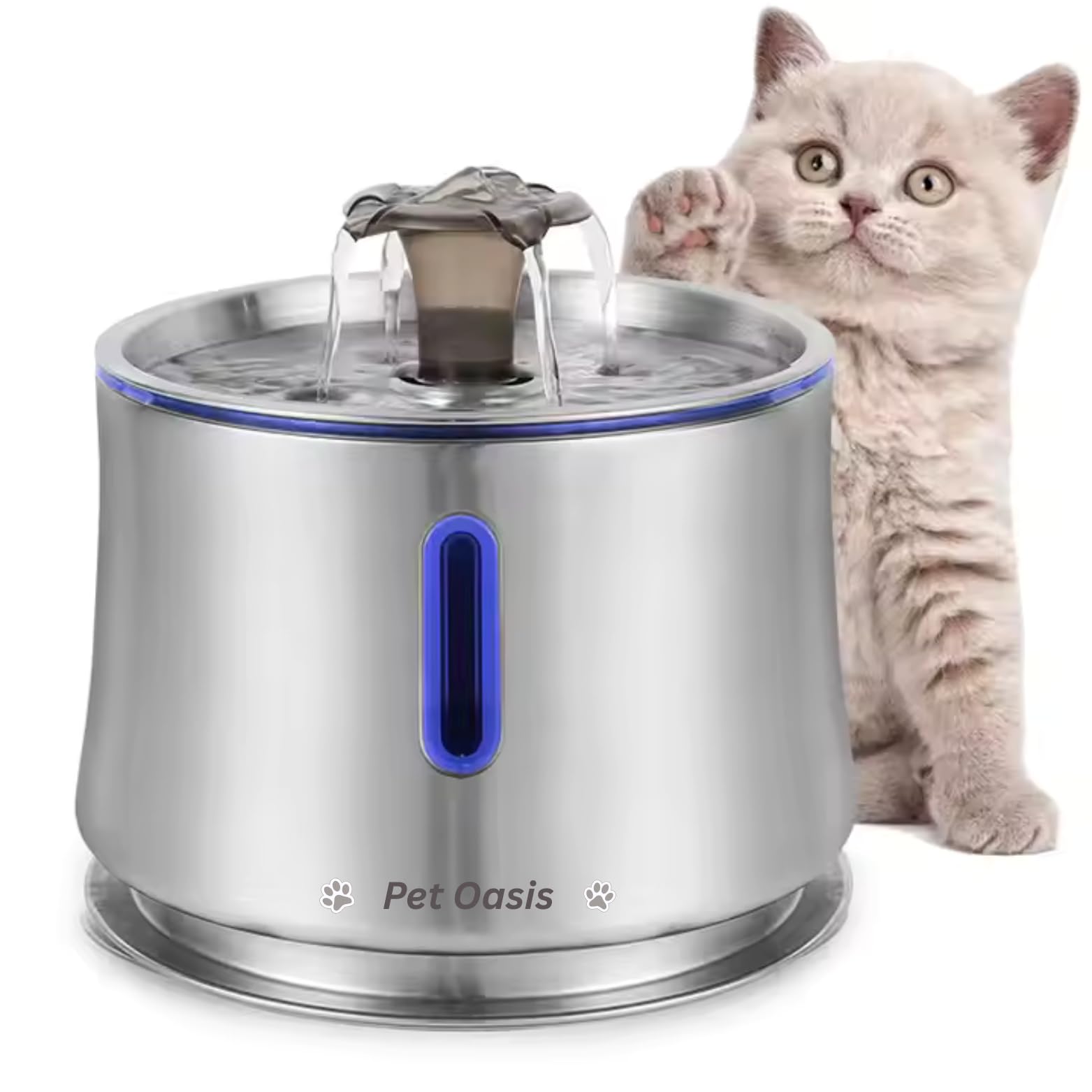 Cat Water Fountain 84oz/2.5L Stainless Steel, Automatic Dog Water Dispenser, Ultra-Quiet Pump, Water Level Window, BPA-Free, Advanced Filtration with 2 Filters for Cats, Dogs & Multiple Pets.