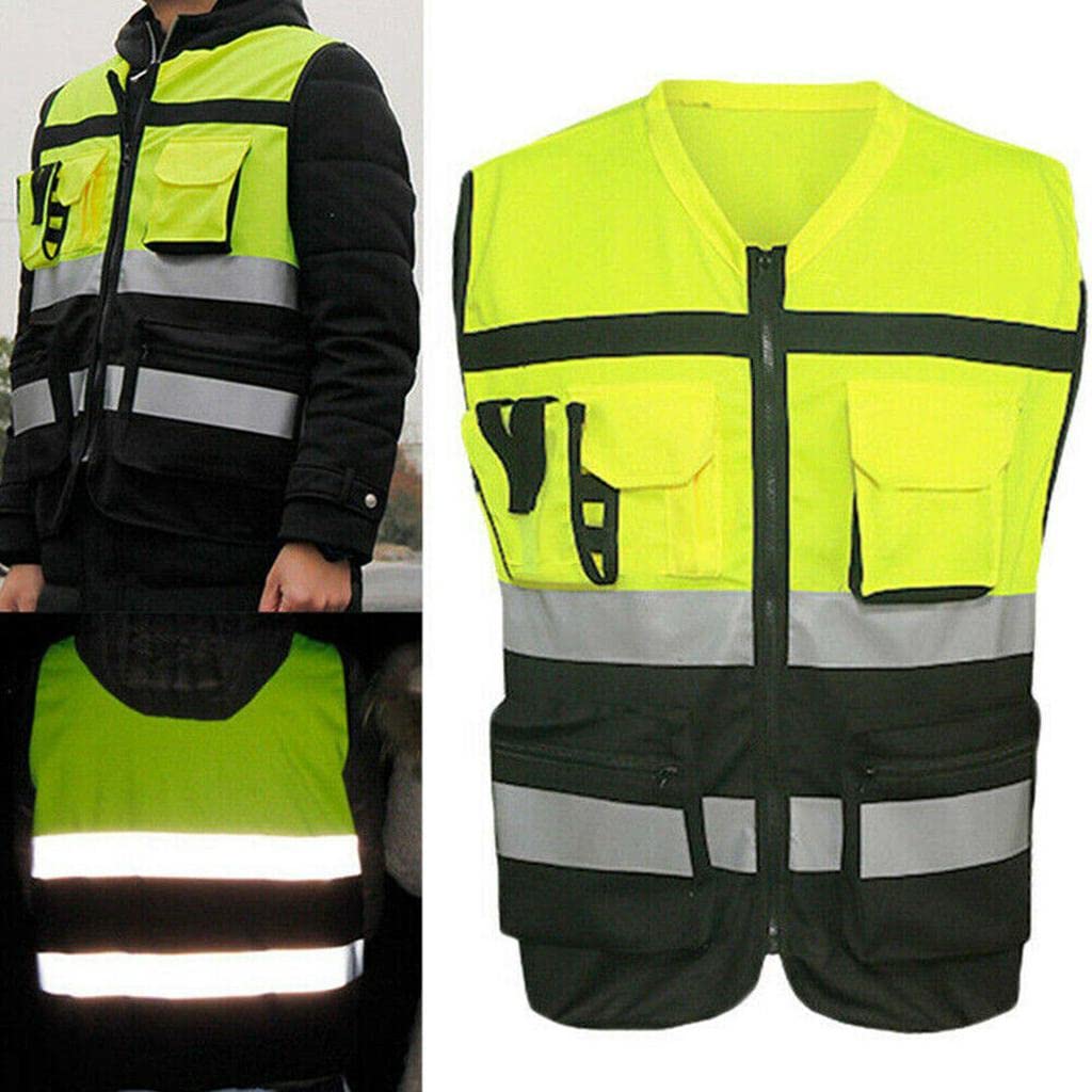 Milageto Unisex Safety Reflective Vest Workwear Schutzkleidung für Den Verkehr Warnung - Gelb Schwarz, XXL 180