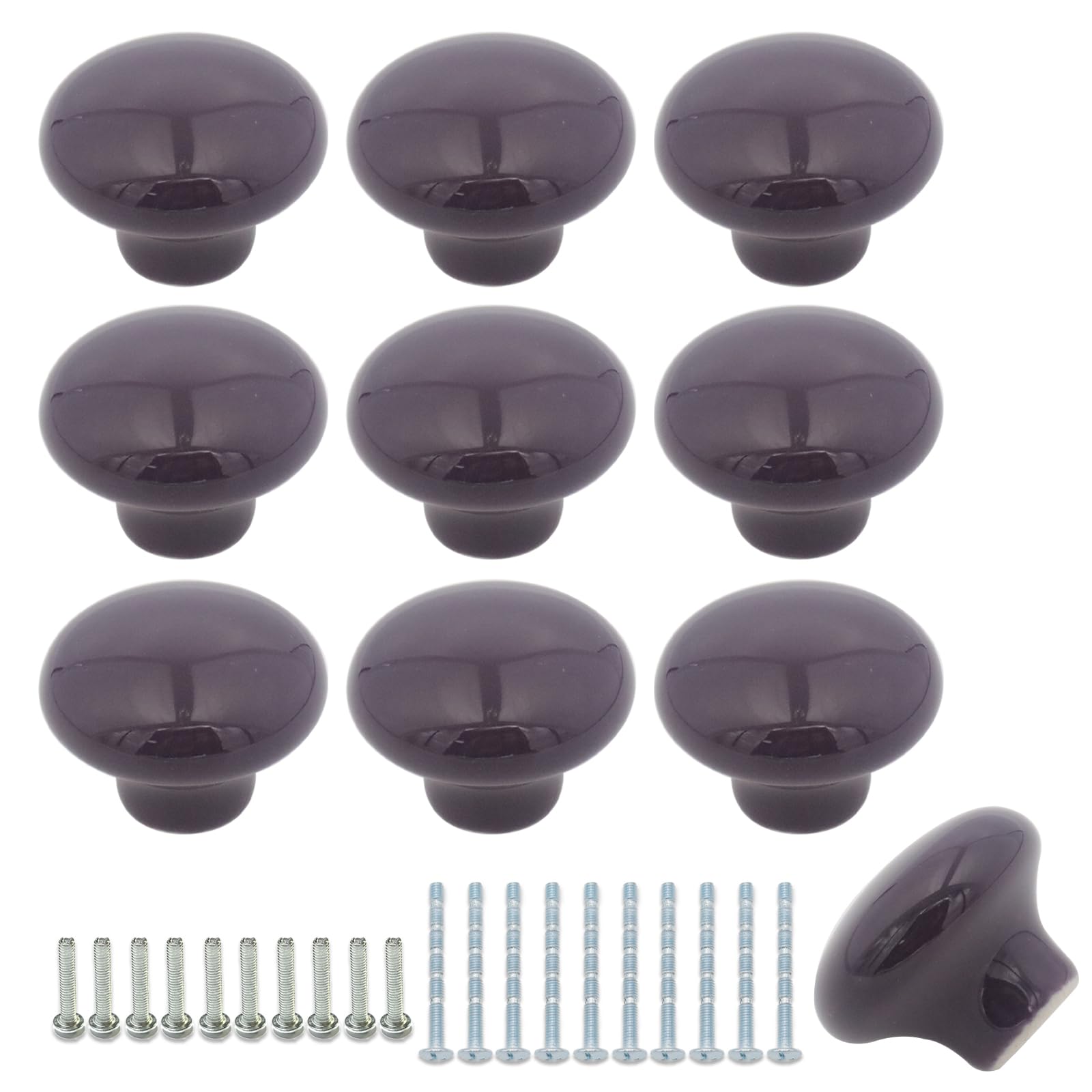 Joyangy 10 Pack 32mm Ceramic Cabinet Knobs with Screws for Kitchen Cabinets Cupboards Children's Rooms Bedroom Furniture Office Furniture Dark Purple
