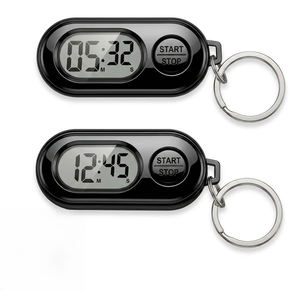 2-Pack Keychains Stop Watch, Mini Digital Countdown Timer with LCD Screen