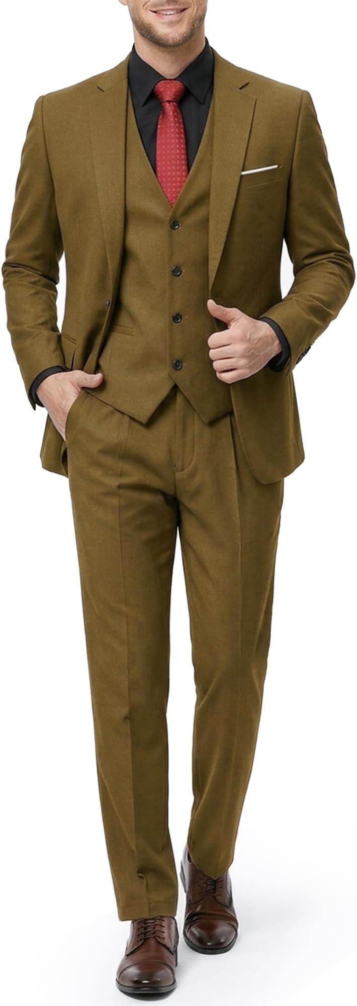 Men's 3 Piece Suit Set with Tie, One Button Slim Fit Jacket Vest & Pants, Party Wedding Prom Blazer Waistcoat & Trousers