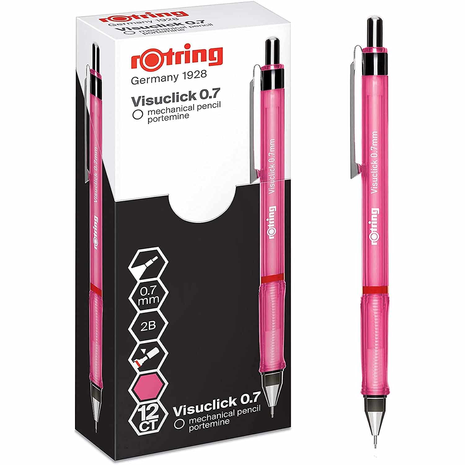 Rotring 2089094 Visuclick portaminas, Color Rosa Vivo, 12 Unidades (Paquete de 1)