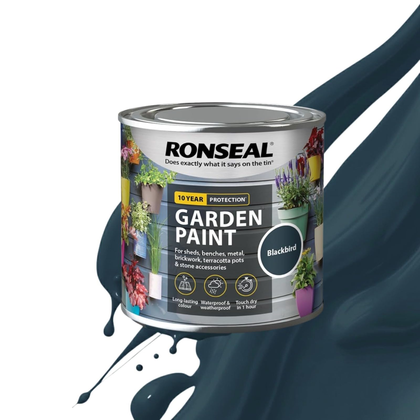 Milena Blackbird Garden Paint 750ml, Water Based Wooden Paints, Fast Drying Matt Finish, Long Lasting Fade Resistance Fence Paint, DIY Colour for Brick, Flower Pots (Blackbird, 750 M L)