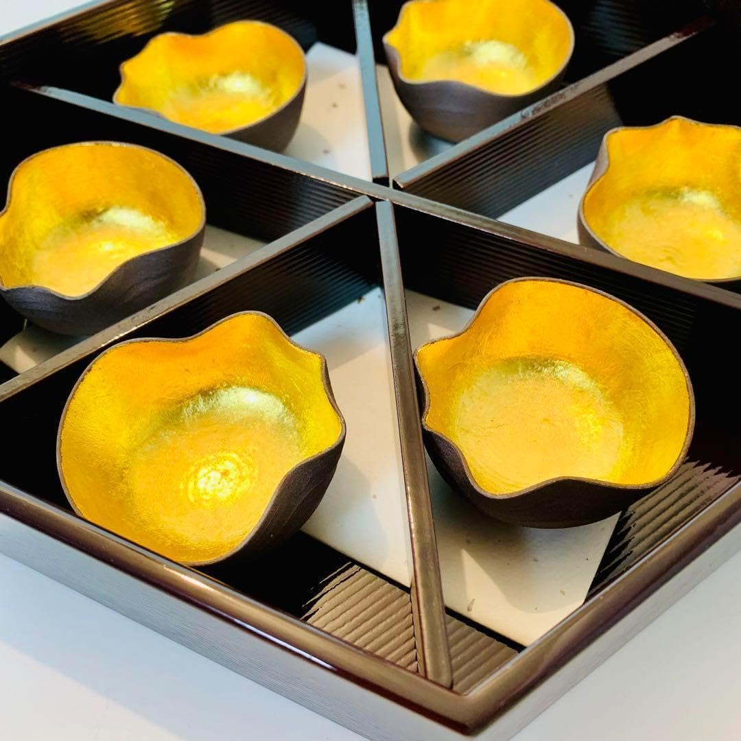 Amazon.co.jp: たち吉 青嵐 無病息災 酒盃 金彩 6個 ケース入り お猪口  