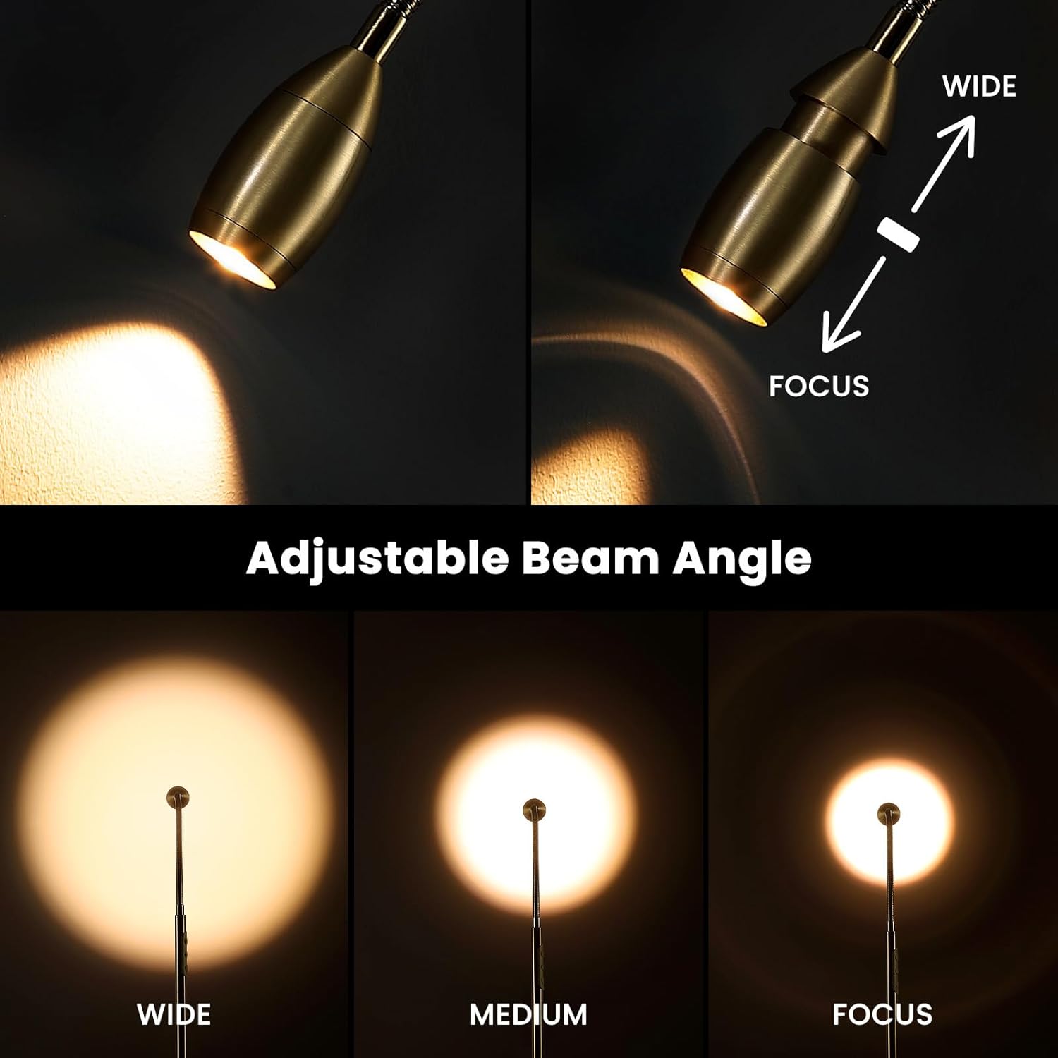 Reading Floor Lamp, Dimmable LED Floor Lamp with Remote, Standing Lamp with Flexible Gooseneck, Zoomable Spotlight, Reading light, Task Crafting Tall Lamps for Living Room Office Bedroom(Gold)