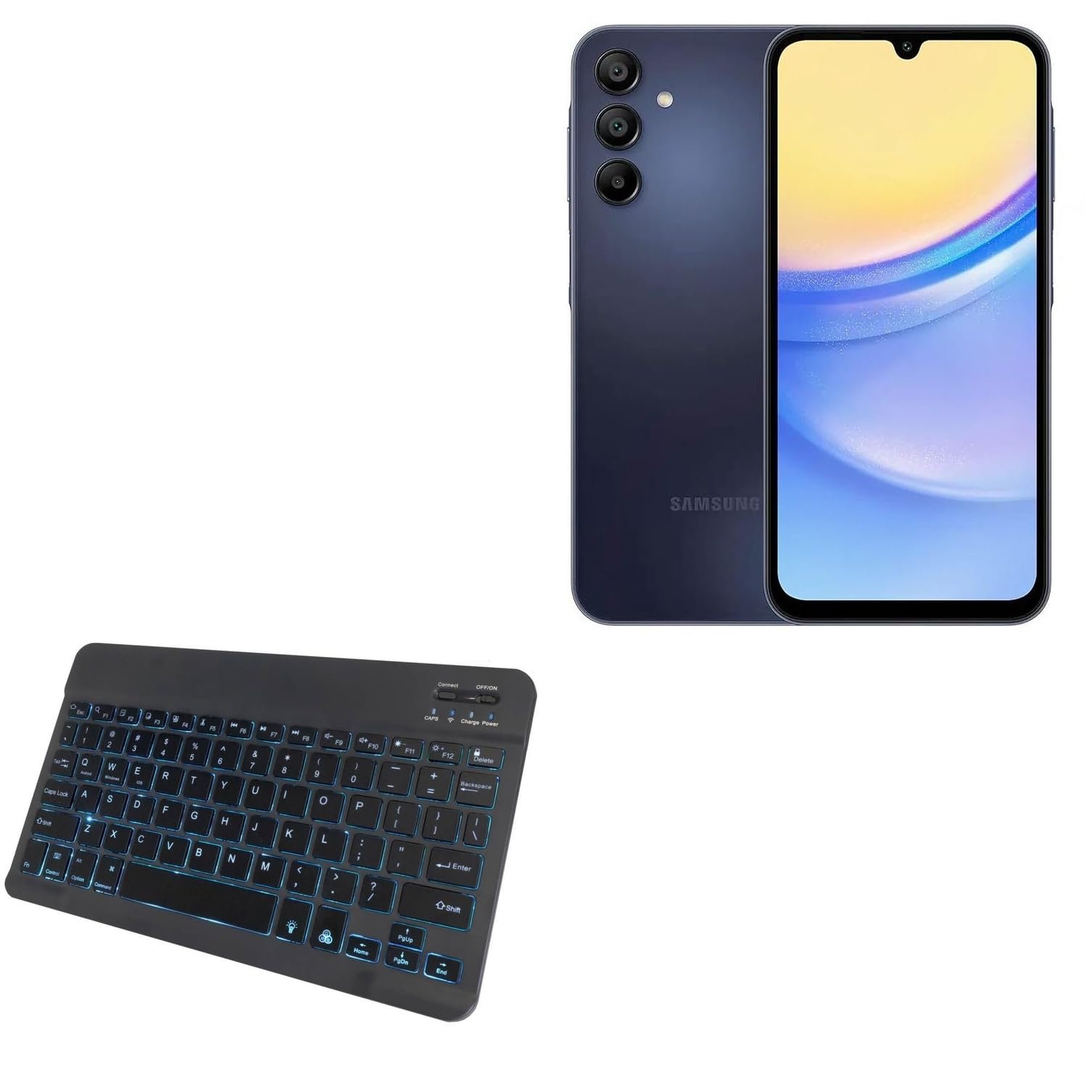 BoxWave Keyboard Compatible with Samsung Galaxy A15 4G - SlimKeys Bluetooth Keyboard - with Backlight, Portable Slim LED 7 Colors - Jet Black