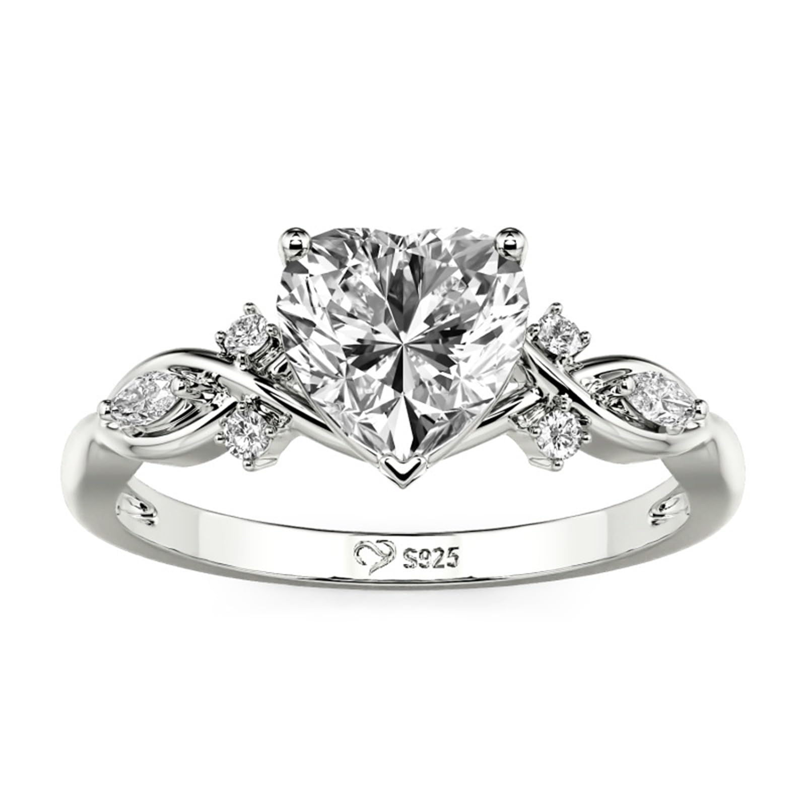 Damen Herzschliff Moissanit Ring Weinblatt Twist Bandring Marquise Stein Trauring Rundschliff Ehering Sterling Silber Herzring Retro Ewigkeitsring für Valentinstag Hochzeit