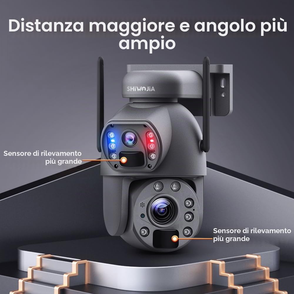 SHIWOJIA 20X Telecamera di Sorveglianza 4G Esterna, 6MP 360° PTZ Telecamera da Esterno Solare con Doppia Lente, Batteria Ricaricabile, 150m Visione Notturna a Colori, PIR Rilevamento Intelligente