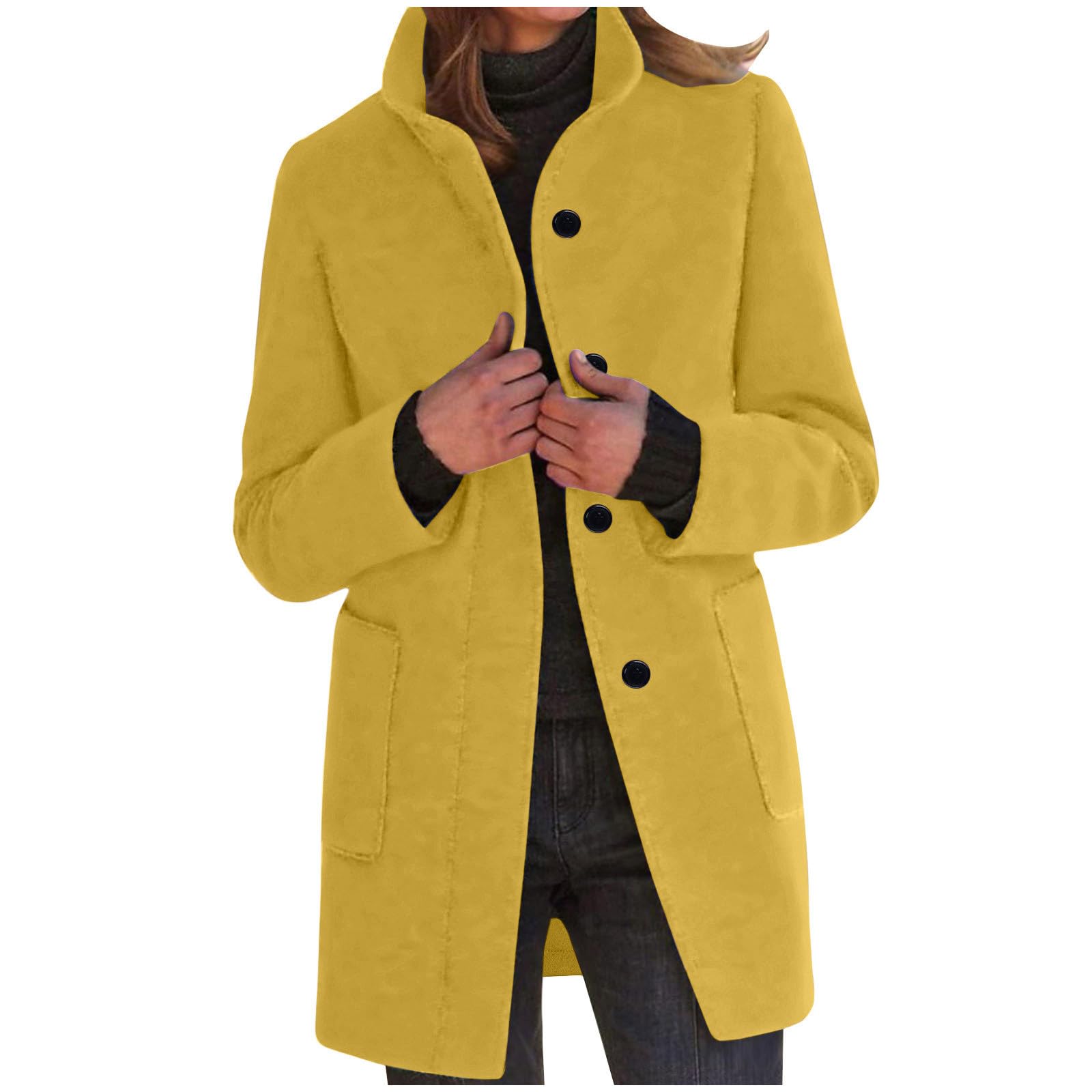 Women Trench Coat Single Breasted Wool Coat Stand Collar Pea Coat Open Front Cardigan Dressy Casual Work Outfits