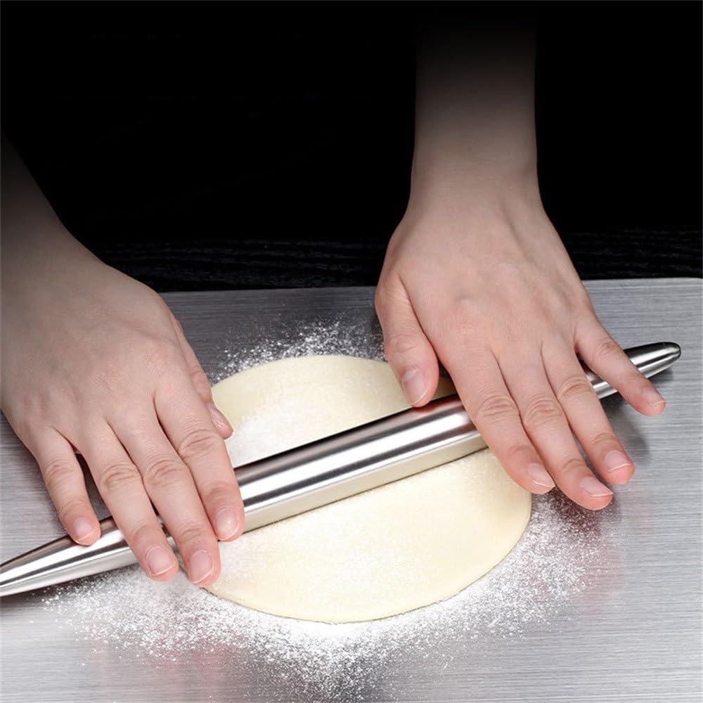 Rouleau De Cuisine Outils de cuisson de rouleau à pâtisserie d'acier inoxydable de cuisine à la maison (Color : Silver, Size : 24.2x2.5cm)