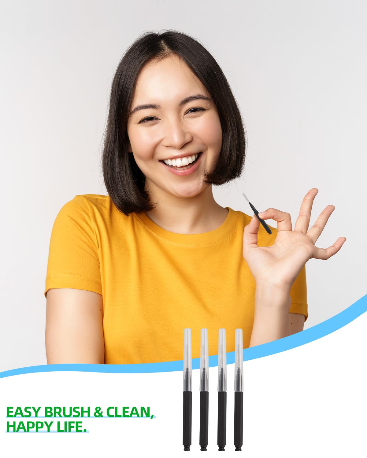 Cepillos interdentales, 80 piezas de cepillos entre dientes, palillos de dientes para aparatos ortopédicos, cabezal de hilo dental para herramientas de limpieza bucal de dientes, color negro