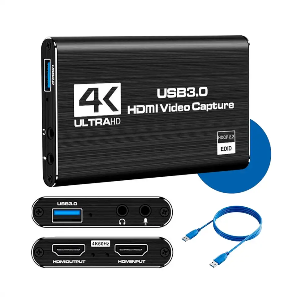 Placa de Captura de Vídeo Hdmi 4K Usb 3.0 Full Hd 1080p 60 FPS com Áudio para Xbox PS5 PS4 Nintendo Switch Celular para live streaming gravação transmissão captura de áudio hdmi