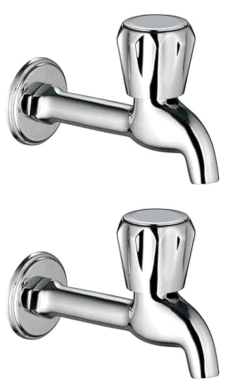 IVAAN Drizzle Long Body Continental Brass Chrome Plated faucet - Set of 2, silver