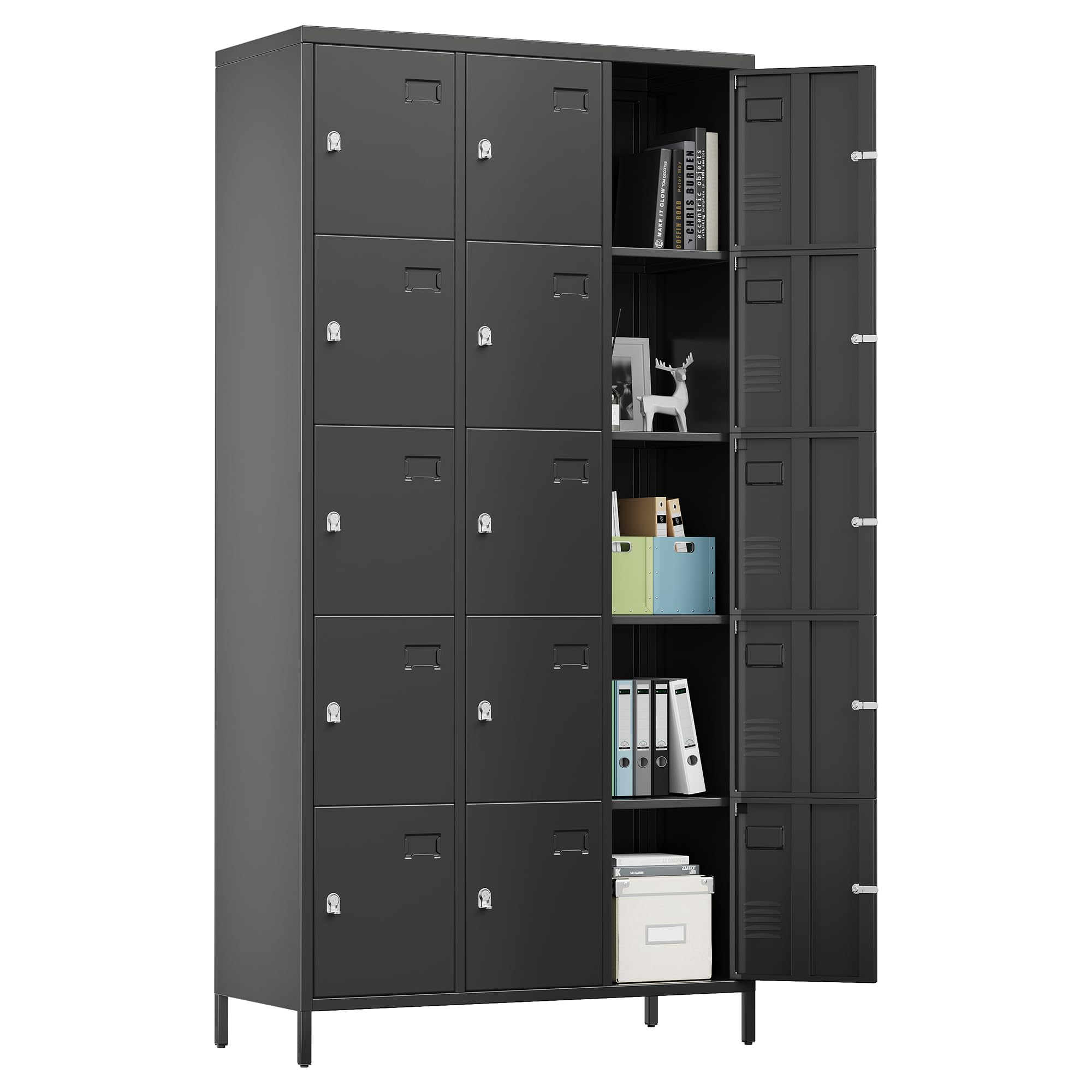 Metallschrank Abschließbarer Spind Schrank Werkstattschrank Büroschrank Aktenschrank Metall, Mehrzweckschrank Mit 15 Fächern 182 X 90 X 40cm, Gartenschrank Für Den Outdoor, Balkone, Werkstatt & Büros