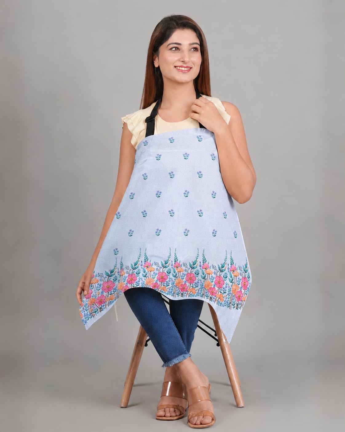 Premium Cotton Nursing Cover for Breastfeeding Baby | Adjustable Neck Strap | Full Coverage Breastfeeding Cover | Lightweight & Breathable Feeding Apron | Machine Washable Nursing Cover for Mom & Baby, Karen_Blue-image-0