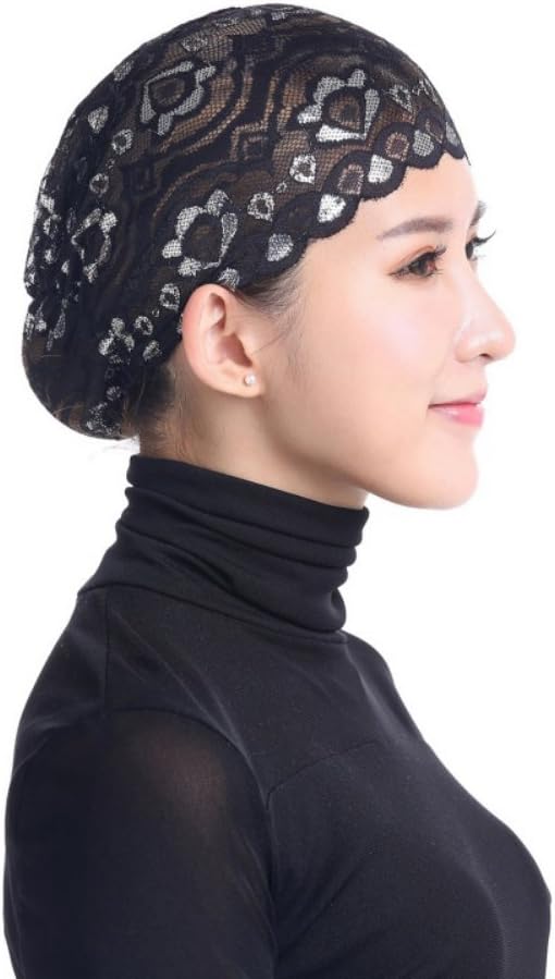 Women Muslim Hijab Under Scarf Cap Full Cover Inner Hijab Caps Arabia Islamic Headpiece Lace Floral Bonnet Headscarf