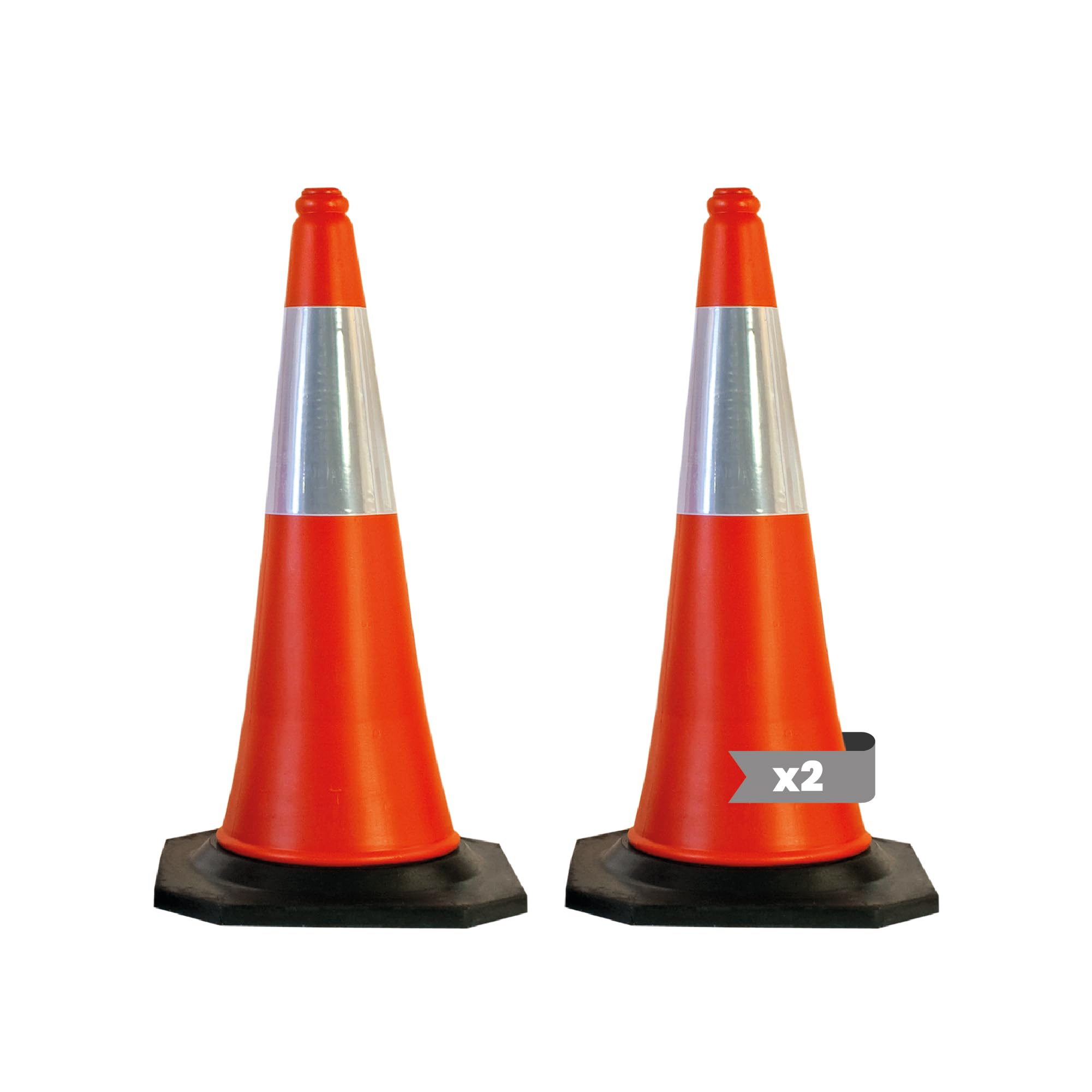 Pack 2 - Cono de Tráfico Reflectante con Base de Goma - Cono de Señalización Reflectante 750mm - Seguridad para Parking, Estacionamiento, Tráfico, Entrenamiento, Advertencia, Prohibido etc.