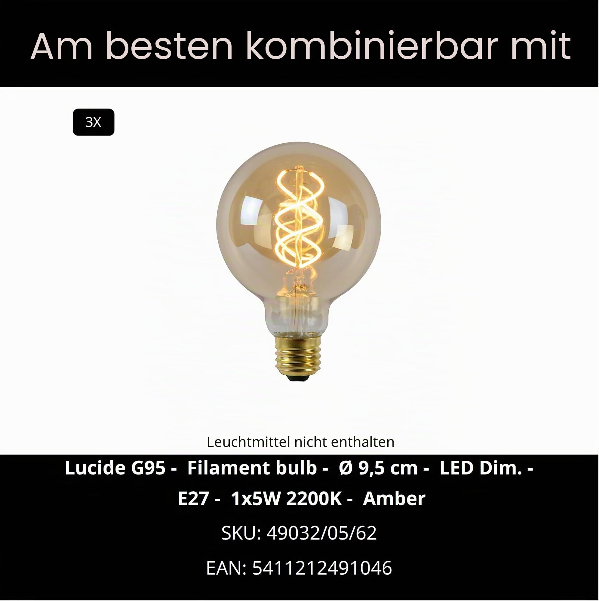 LUCIDE OLIVIA - Deckenleuchte - Ø 40 cm - 3xE27 - Rauchfarbe Grau, Schwarz