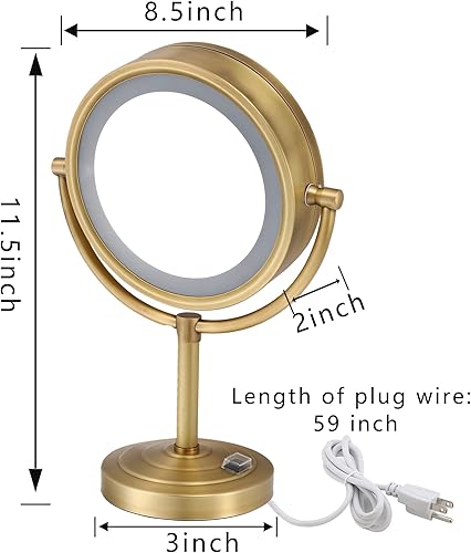 Miniatura 9 de Cavoli Espejo de maquillaje LED de 85 pulgadas con aumento de 10x mesa de dos caras tiene tres luces de colores acabado dorado 85 pulgadas 10x