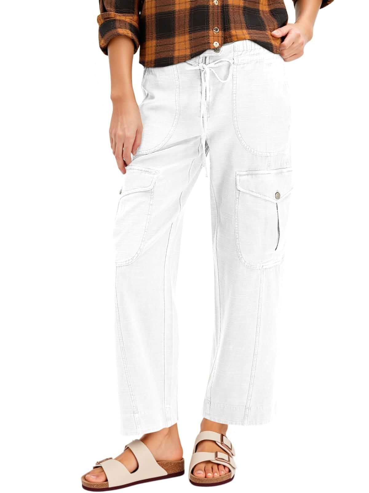 Cicy Bell Womens High Waisted Cargo Pants Straight Leg Ankle Length Drawstring Cotton Casual Hiking Work Pants with Pockets Cargo · Regular