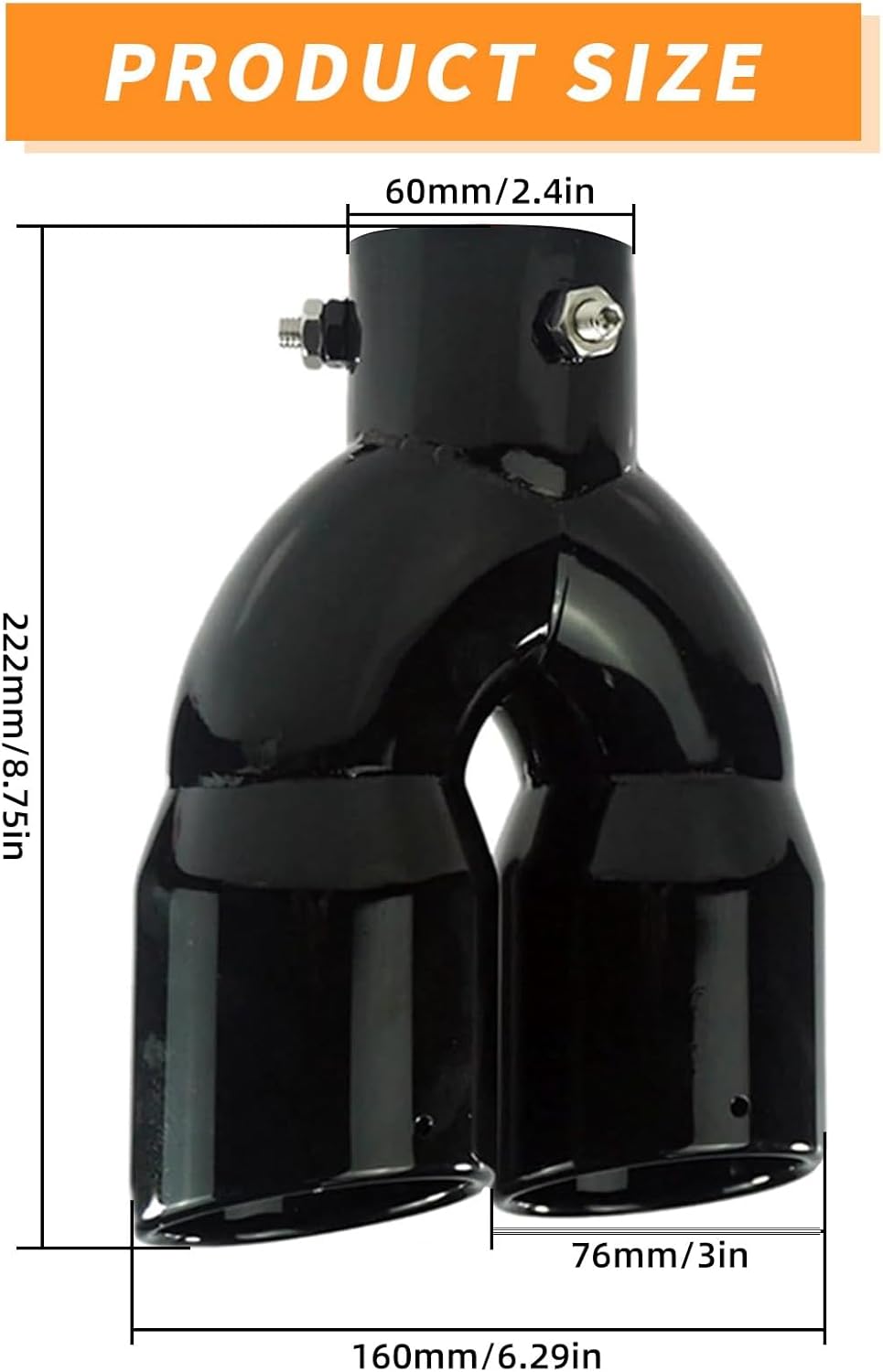 2PCS Dual Exhaust Tip 2.4 inch Inlet, Universal Car Exhaust Tips Curved Muffler Tip Modification Tail Pipe Tail Throat, Adjustable for 1.5 inch-2.5 inch OD Exhaust Pipe(Black)