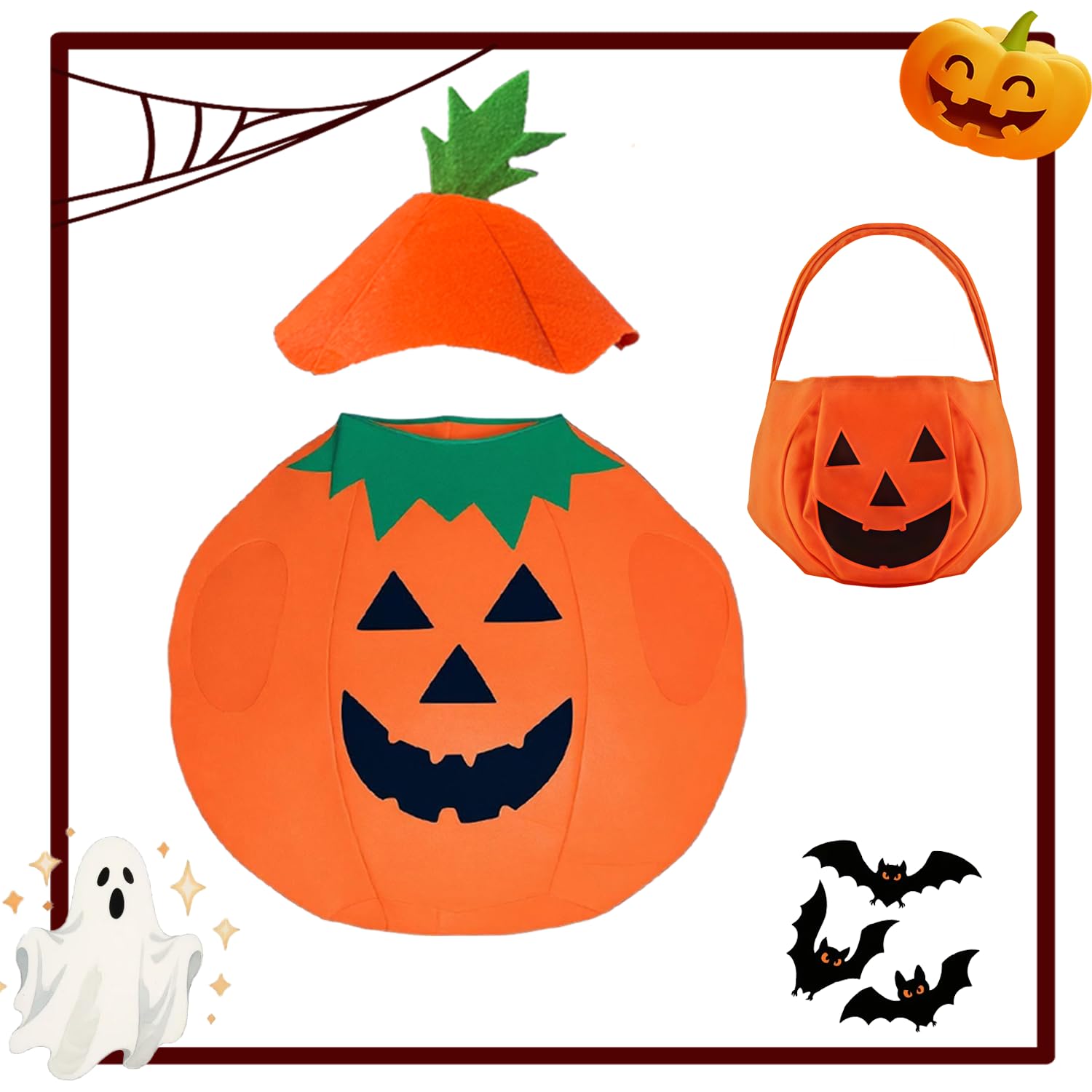 ALLY-MAGIC Halloween Pumpkin Costume Kids,Fancy Dress Kids Cosplay Party Costume Clothes Hilarious Dress Up Play Costumes with Hat and Hand Bag for Halloween Cosplay Events Y5WSNGETZ