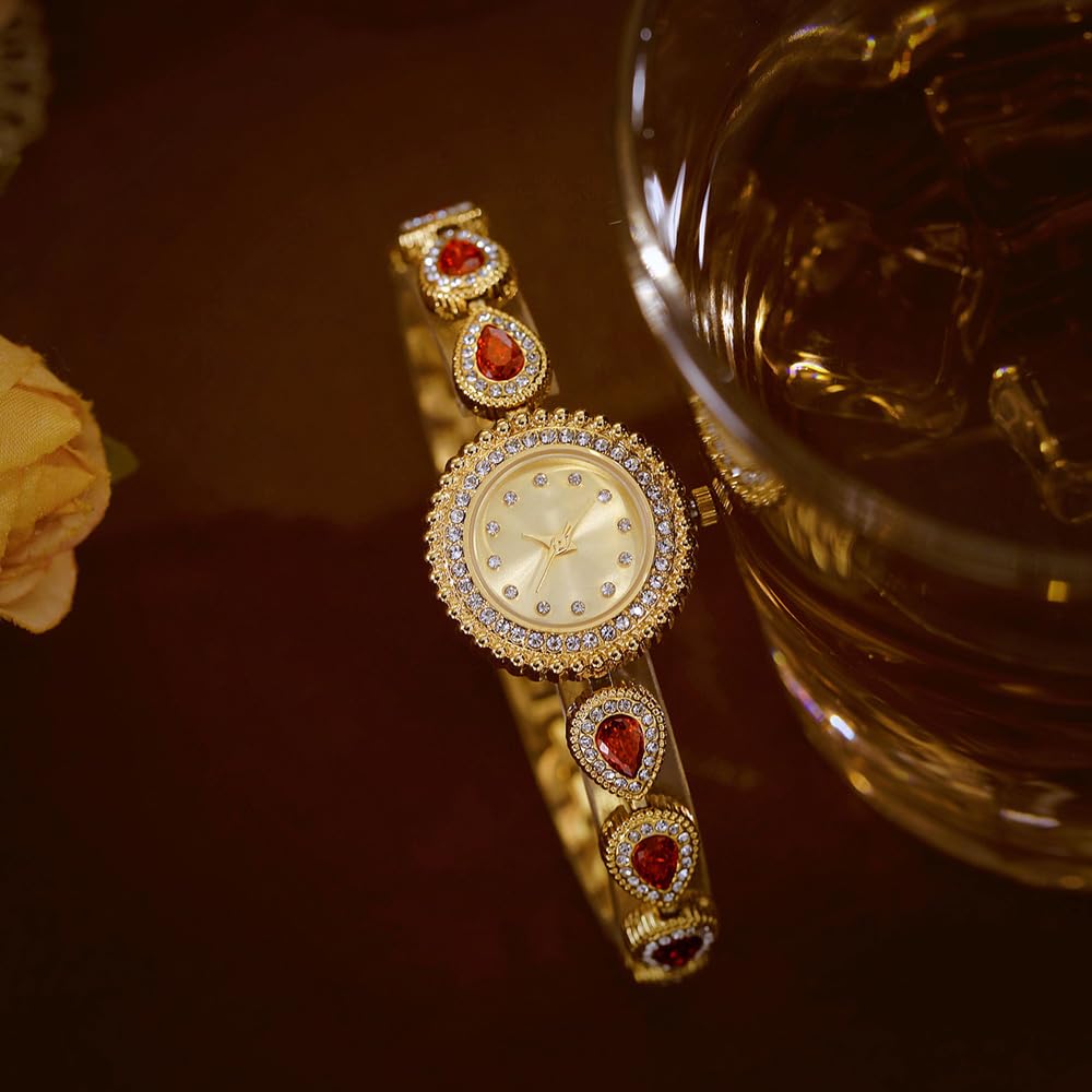 ADSBIAOYE Uhren für Damen, luxuriös, Vintage, buntes Kristall-Armband, Kette, Uhren, Diamant-Zifferblatt, wasserdicht, modisch, Quarzuhr