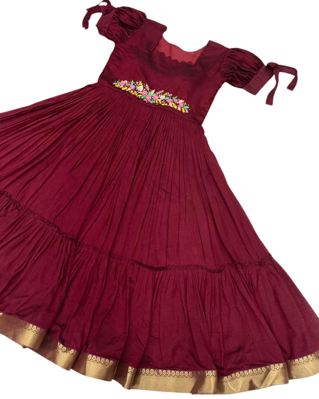 Dharam Creation Women's Silk Stitched Maggam Work Gown | Designer Ethnic Long Gown with Beautiful Sleeves | Premium Traditional Dress-image-5