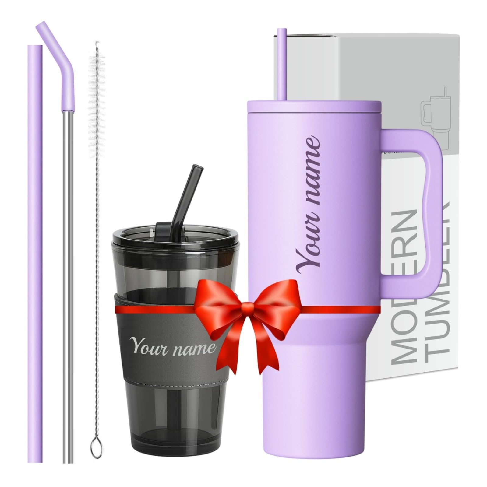 KRIVAZ Stainless Steel Tumbler with Lid & Straw, 100% Leakproof Tumblers with Handle, Sipper for Office,Gym & Outdoors 1200ml Tumbler (Purple + Black Mugs)