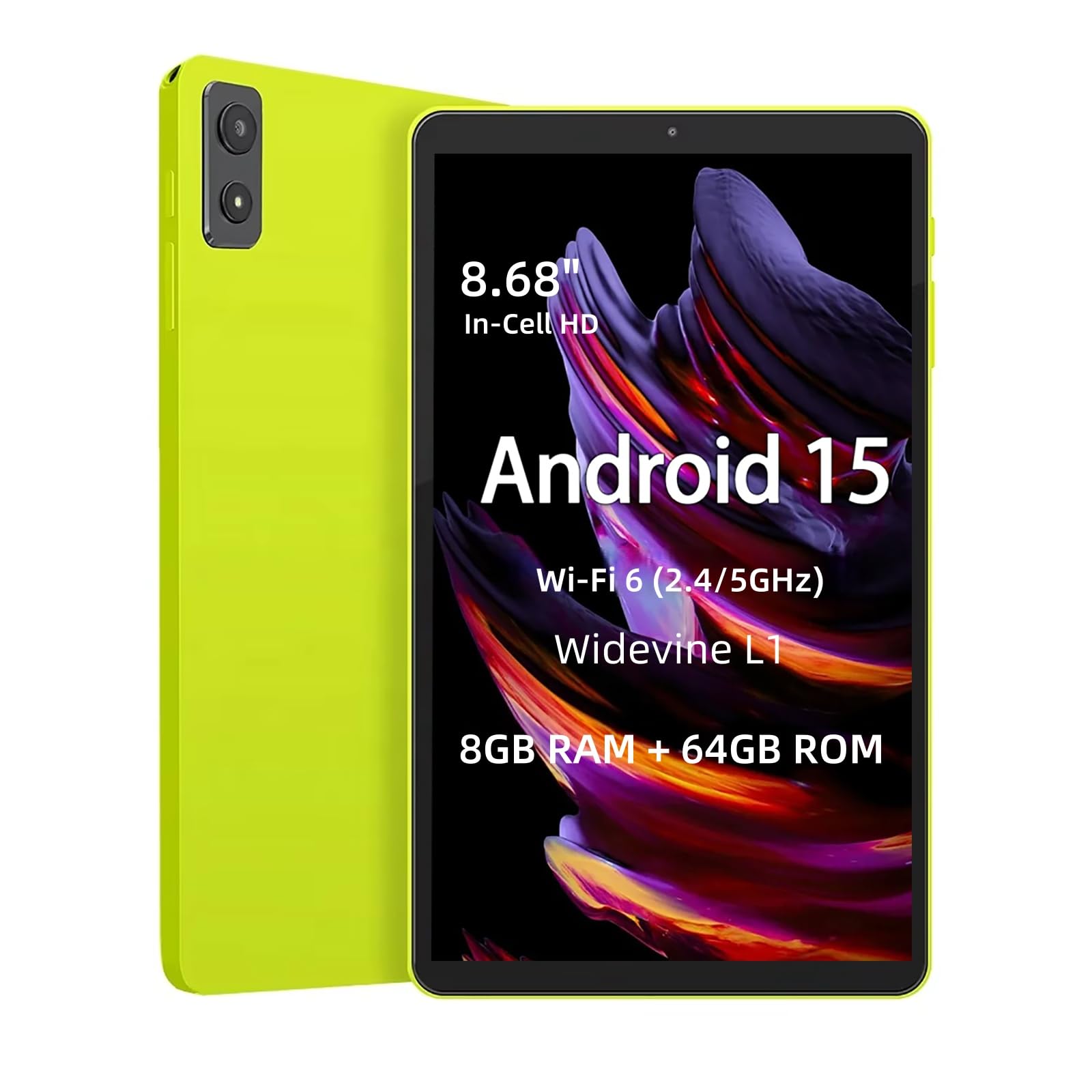 8,68 Zoll Tablet Android 15, 3+5GB RAM 64GB ROM, RK3562 Quad-Core, 1340×800 LCD, GPS, GMS & L1 Zertifiziert, Dual WiFi, 5000mAh Akku, 2MP+5MP Kamera, 3,5mm Kopfhörerbuchse, In-Cell Touch