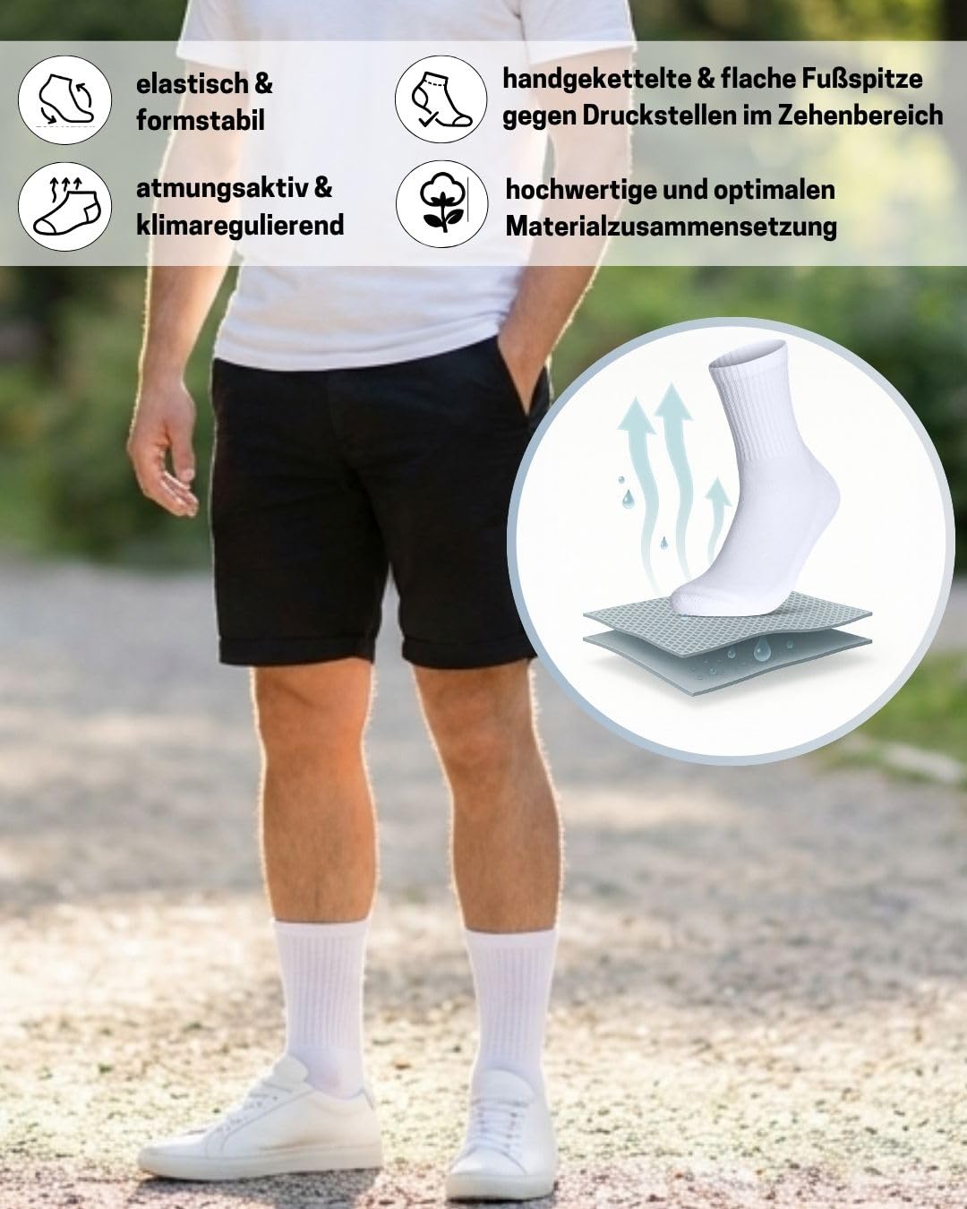 sockenkauf24 Herren Tennissocken (6 Paar) Sportsocken mit verstärkter Ferse & Fußspitze, gepolsterte Sohle Baumwolle Atmungsaktive Retro Crew Socken